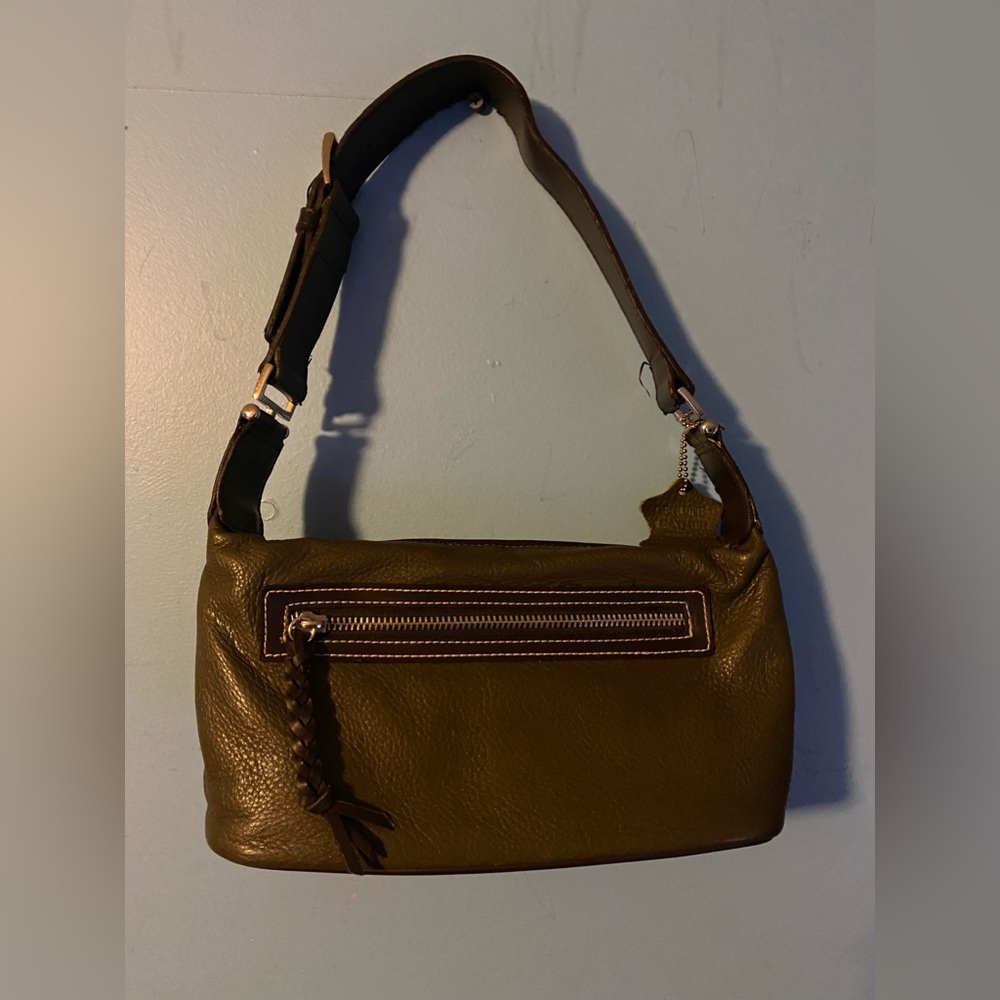 Gianni Bernini genuine leather olive green zip satchel purse